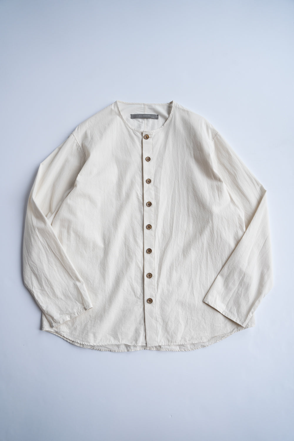 【ラスト1点】Broadcloth Cotton Collarless Shirt/ブロードクロスコットンカラーレスシャツ(OFF WHITE)
