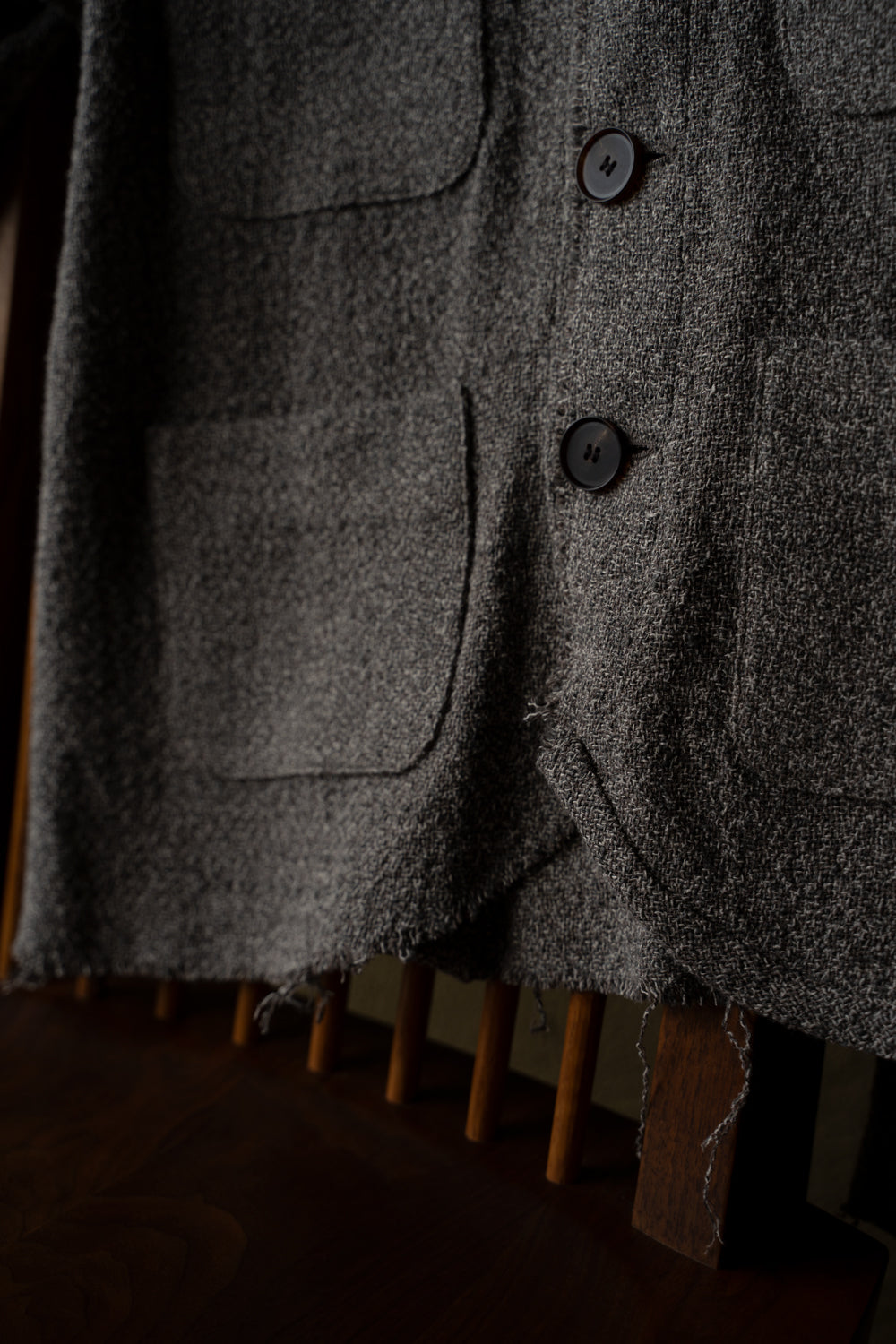 【ラスト1点】Special Twisted Yarn Fabric Collarless Jacket/スペシャルツイステッドヤーンファブリックカラーレスジャケット(LIGHT BROWN)