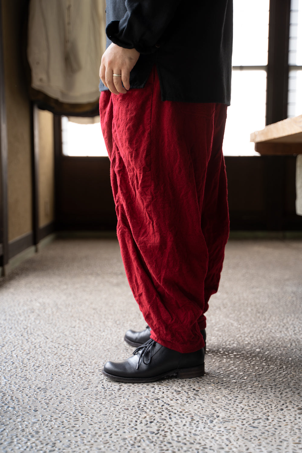 【ラスト1点】Randomly Felted Fabric Circle Pants//ランダムリーフェルトファブリックサークルパンツ(RED)