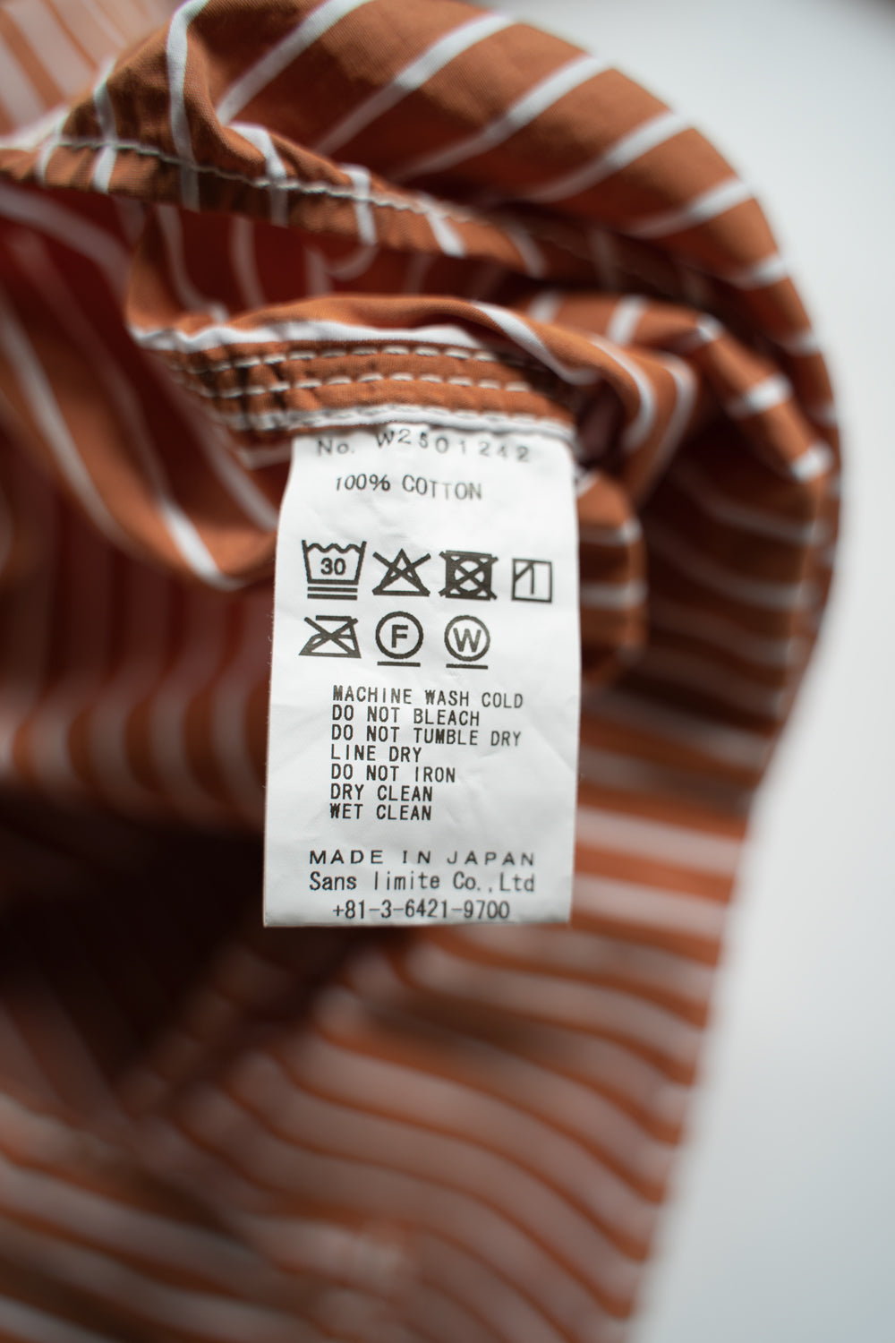 SH04B THOMAS MASON ボックスワイド3本針シャツ(BROWN STRIPE)