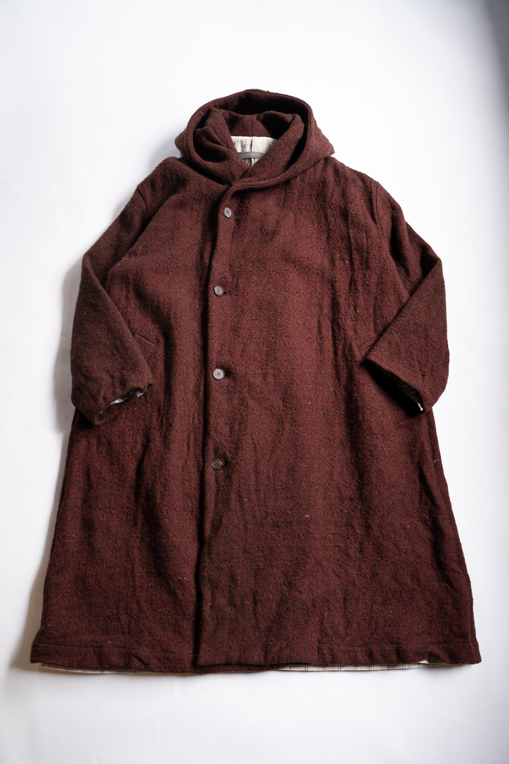 【ラスト1点】ドビーシルクウールフーデッドコート(DARK RED)