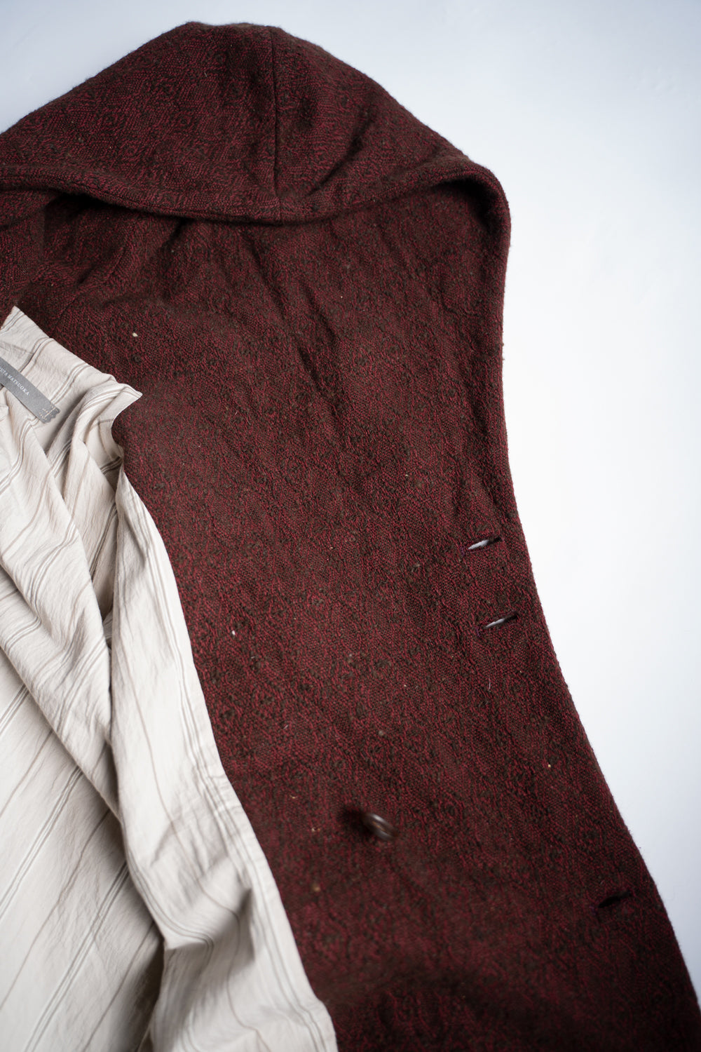【ラスト1点】ドビーシルクウールフーデッドコート(DARK RED)
