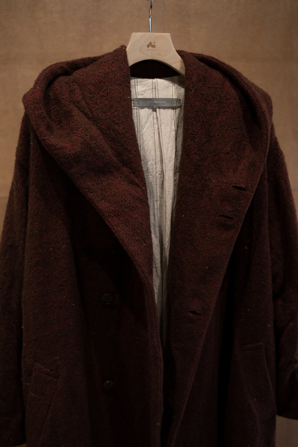 【ラスト1点】ドビーシルクウールフーデッドコート(DARK RED)