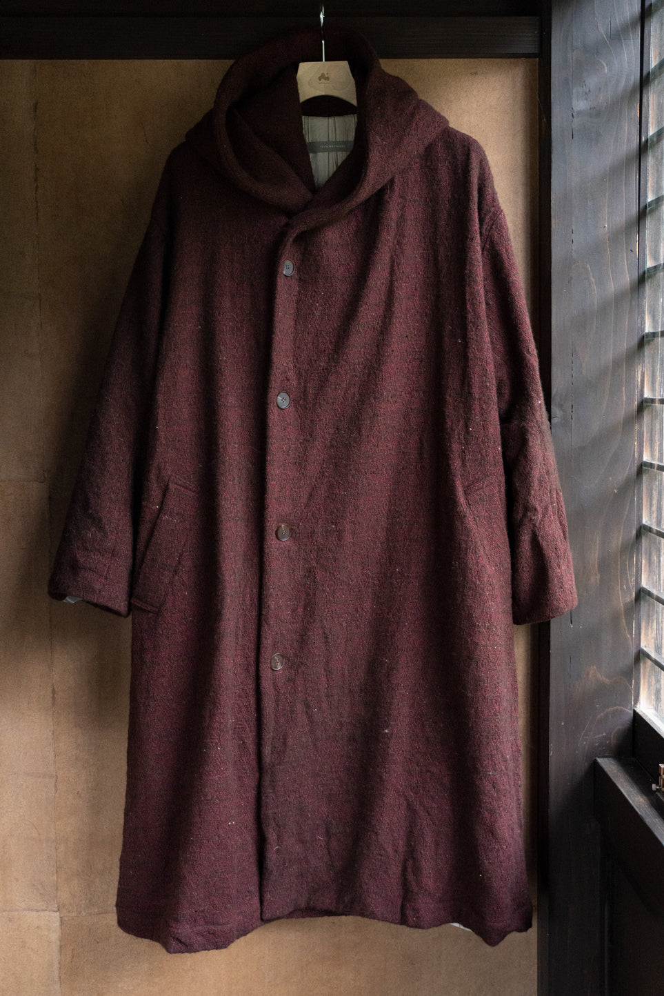 【ラスト1点】ドビーシルクウールフーデッドコート(DARK RED)