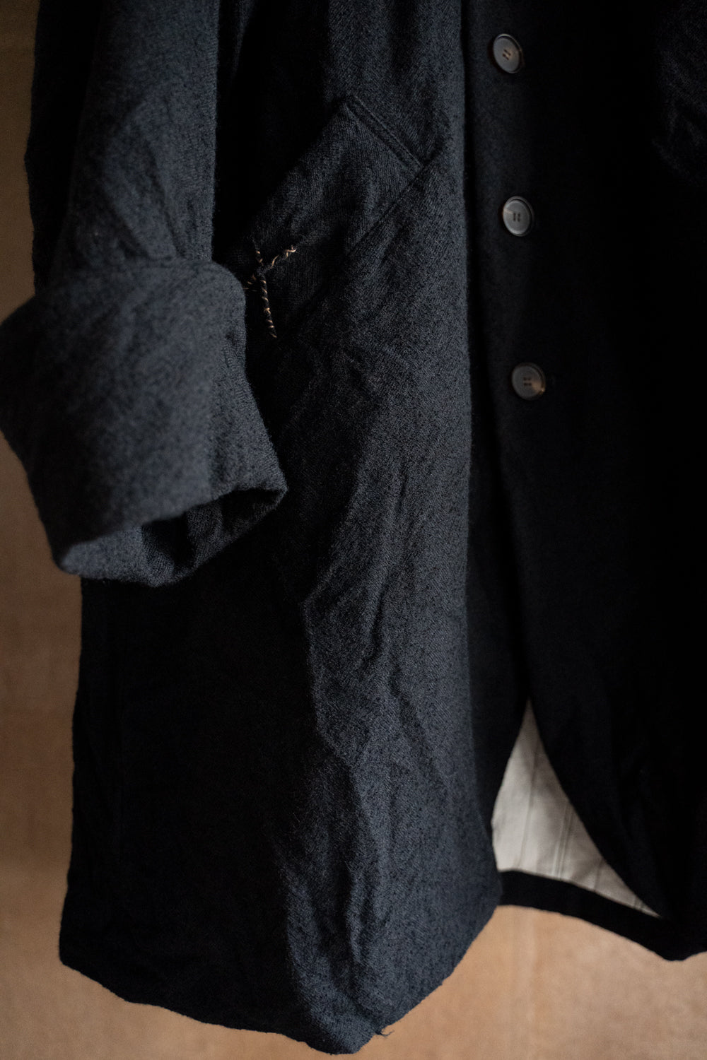 【ラスト1点】ループヤーンヘリンボン ロングコックジャケット(BLACK)