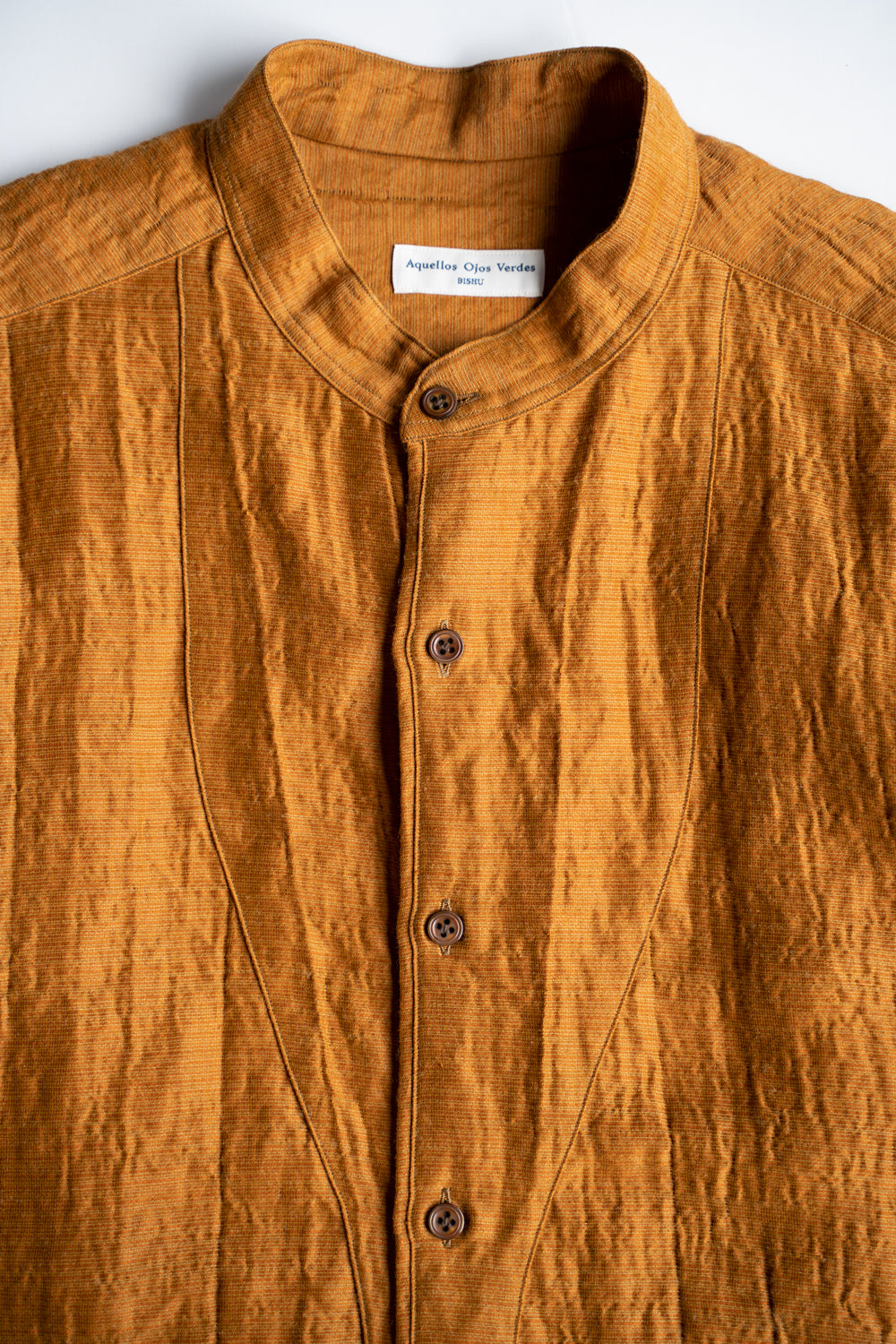 Ethnic Border Band Collar Bosom Shirt(SAFFRON)
