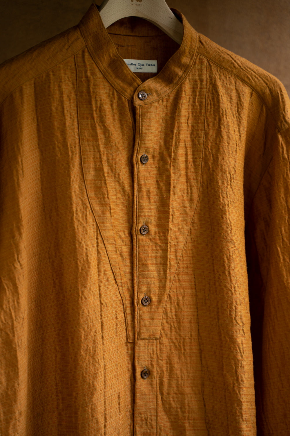 Ethnic Border Band Collar Bosom Shirt(SAFFRON)
