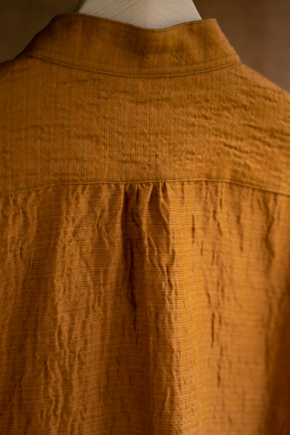 Ethnic Border Band Collar Bosom Shirt(SAFFRON)