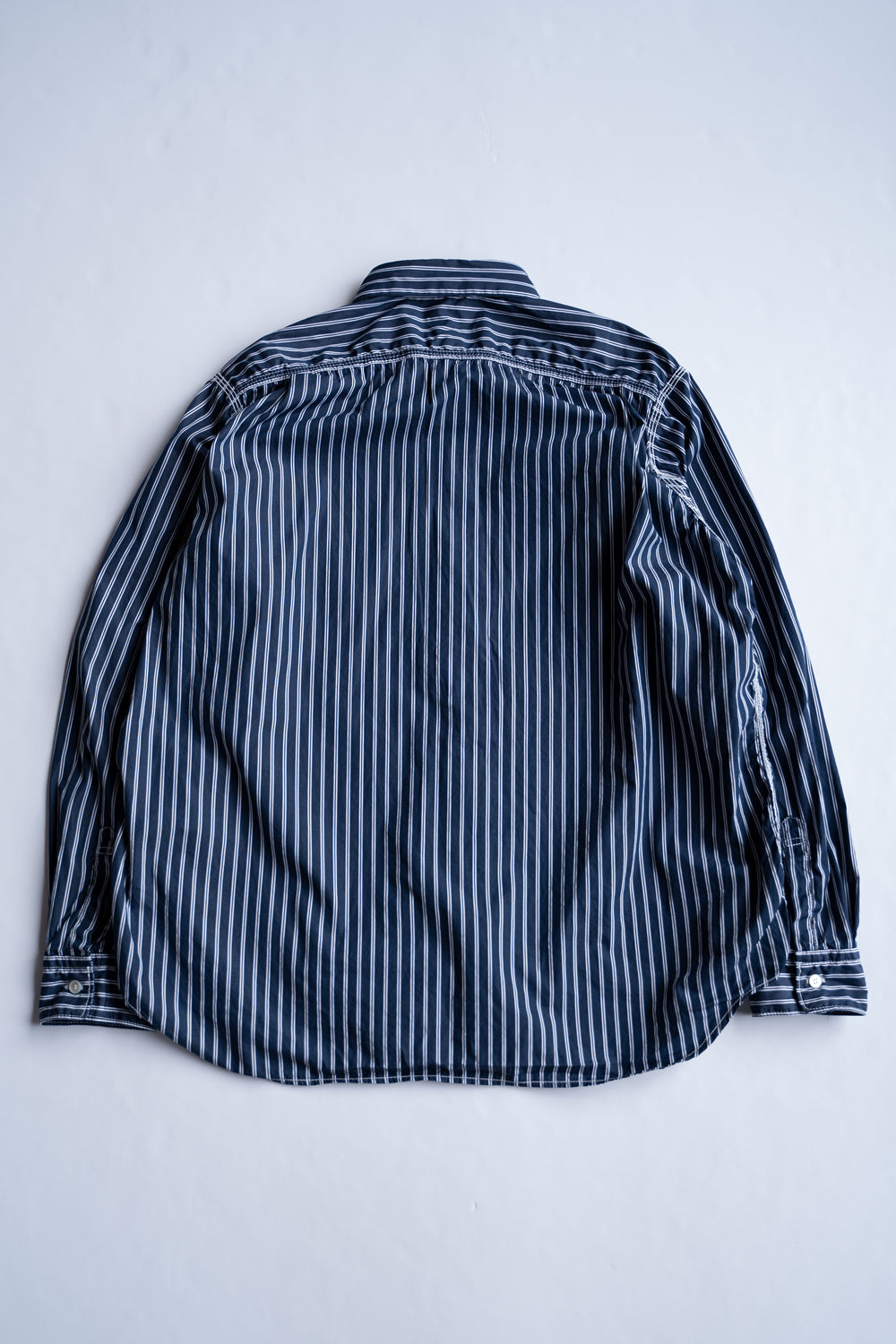 SH04B THOMAS MASON ボックスワイド3本針シャツ(NAVY STRIPE)
