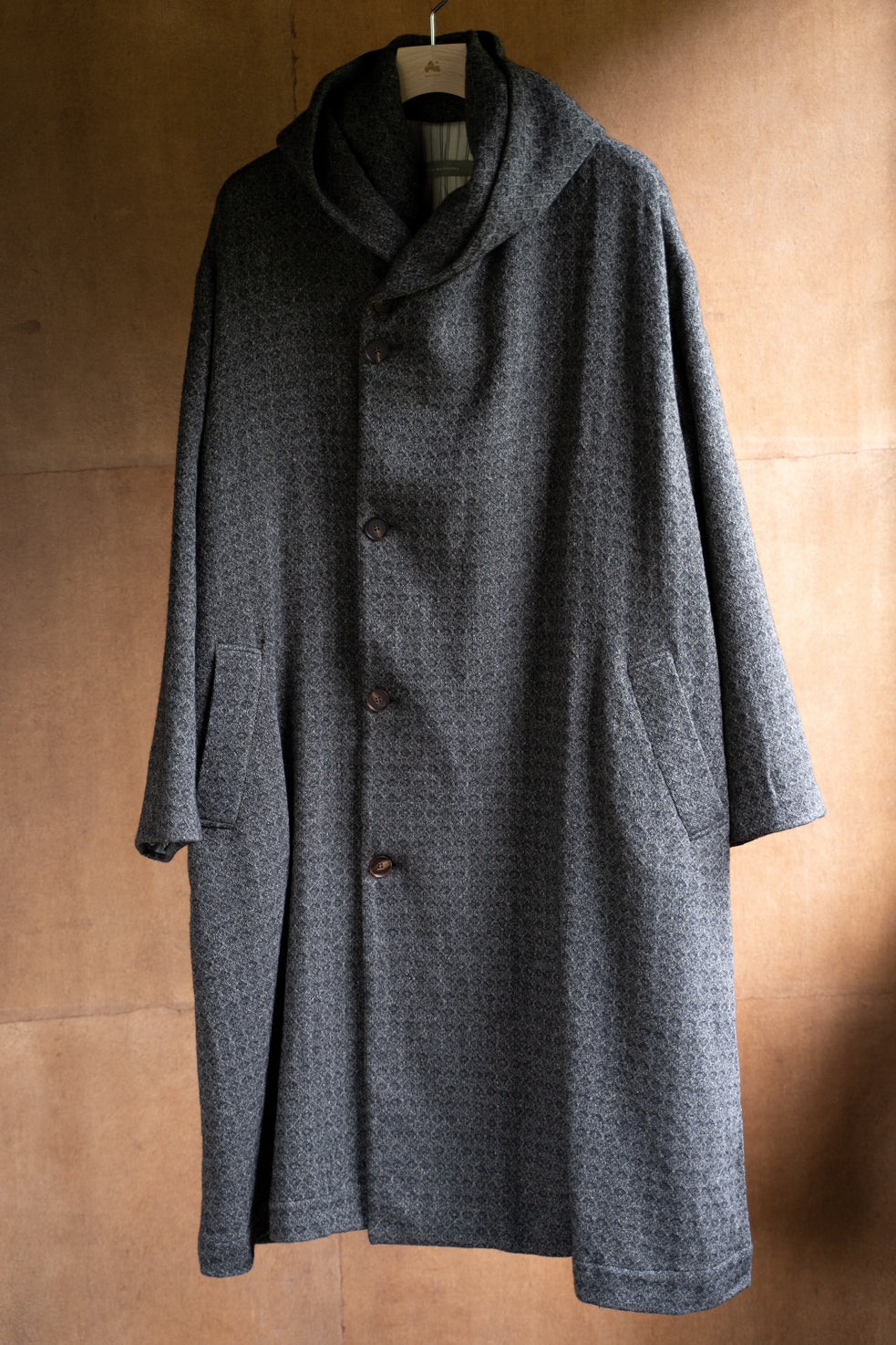 【ラスト1点】Square Dobby Cloth Hooded Coat/スクエアドビークロスフーデッドコート(DARK GRAY)