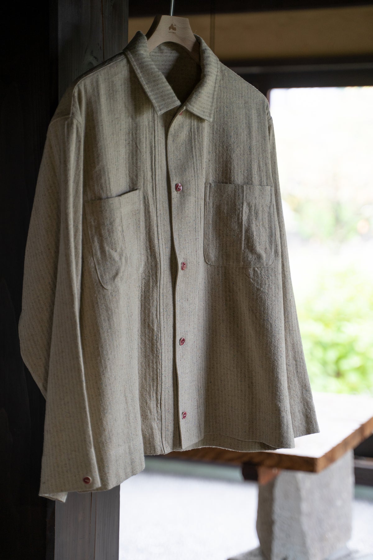 Boxy Shirt - Hemp Silk Herringbone -(FLECKED BEIGE)