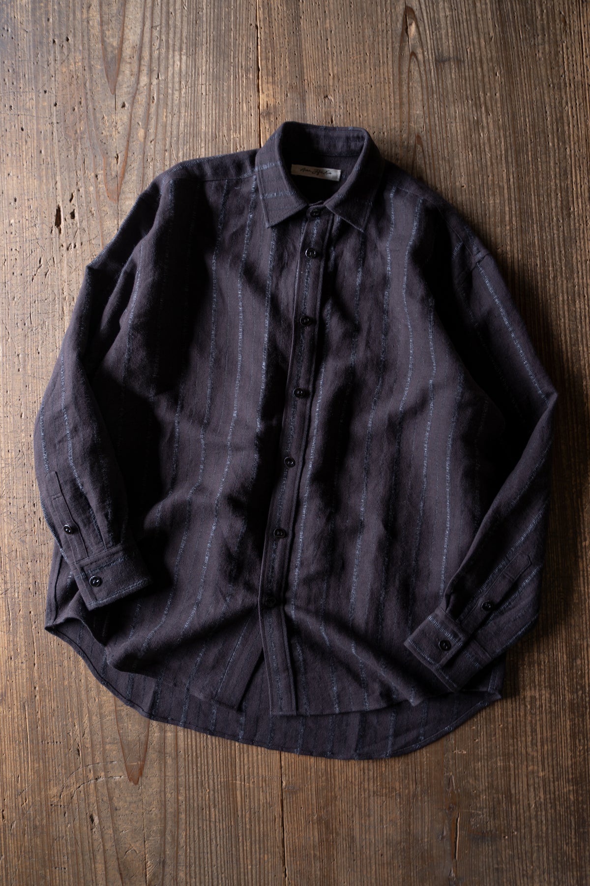 【ラスト1点】Grandpa Shirt - Dobby Stripe Herringbone -(RAISIN)