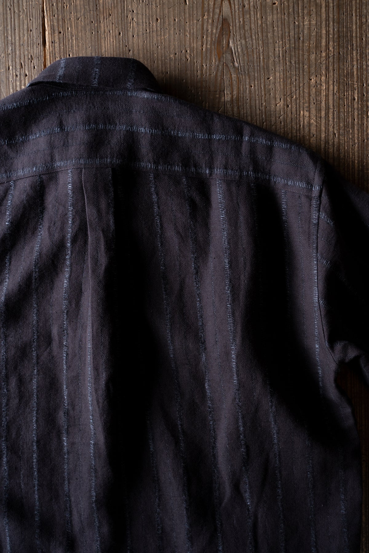 【ラスト1点】Grandpa Shirt - Dobby Stripe Herringbone -(RAISIN)
