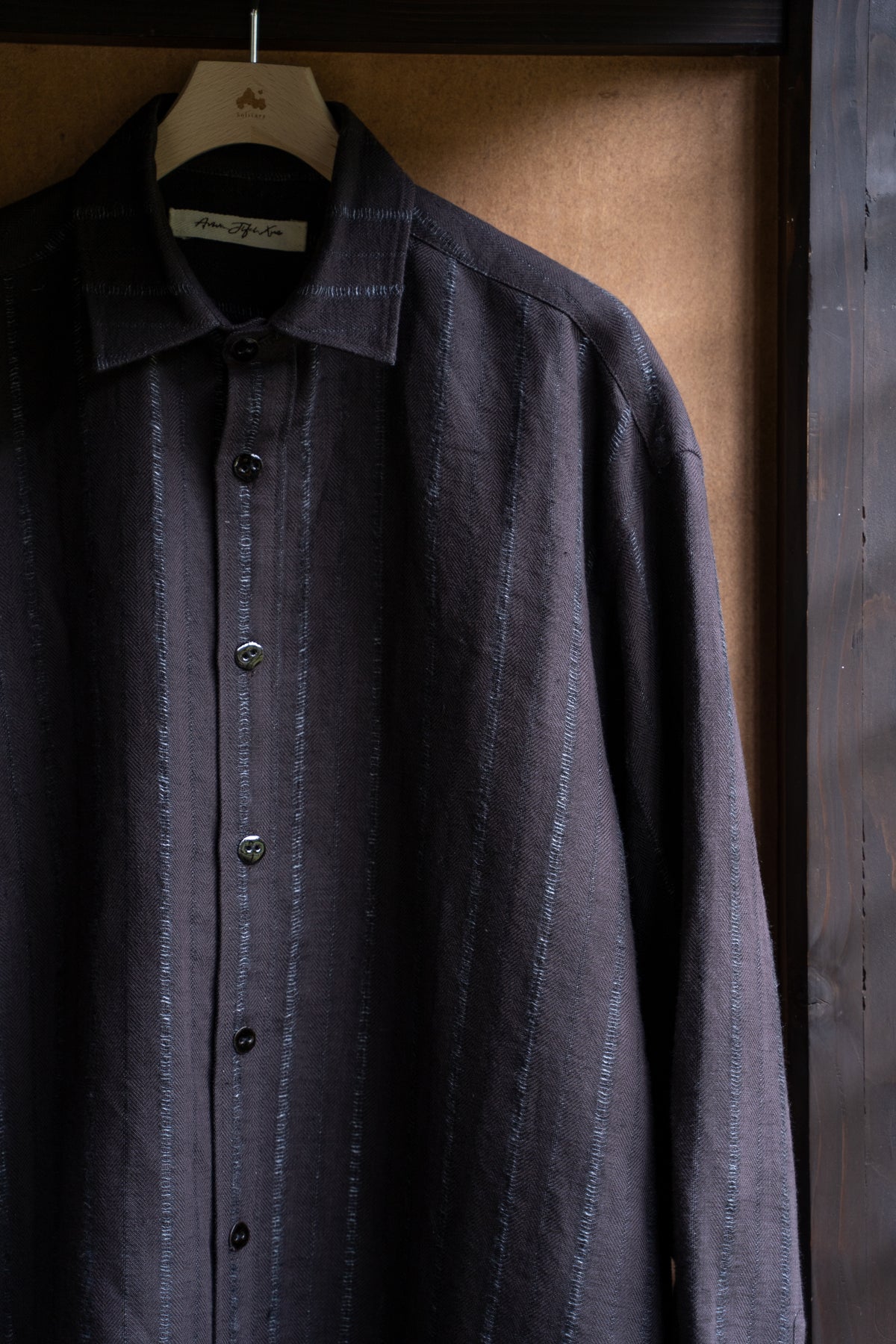【ラスト1点】Grandpa Shirt - Dobby Stripe Herringbone -(RAISIN)