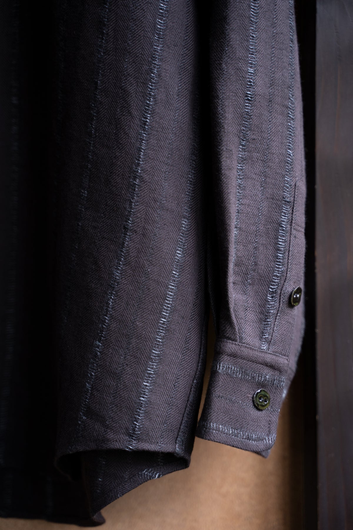 【ラスト1点】Grandpa Shirt - Dobby Stripe Herringbone -(RAISIN)