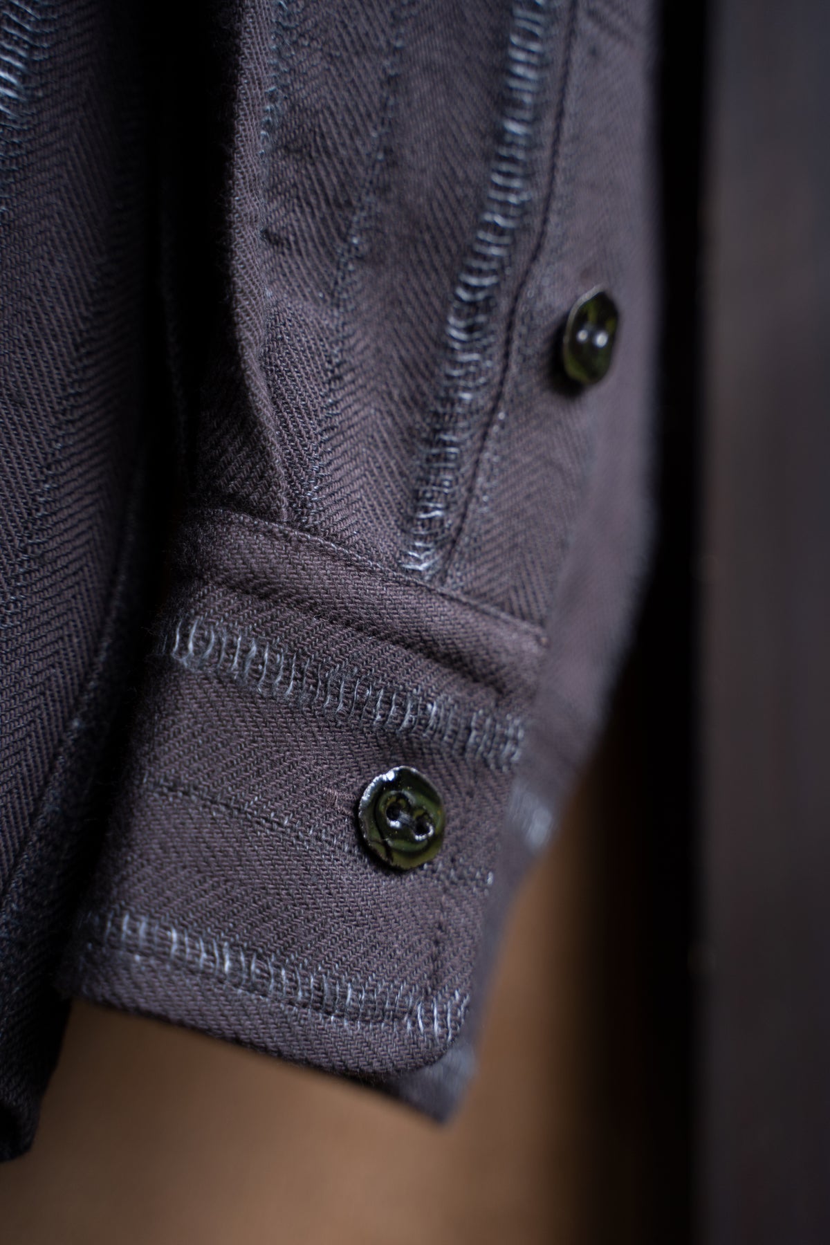 【ラスト1点】Grandpa Shirt - Dobby Stripe Herringbone -(RAISIN)