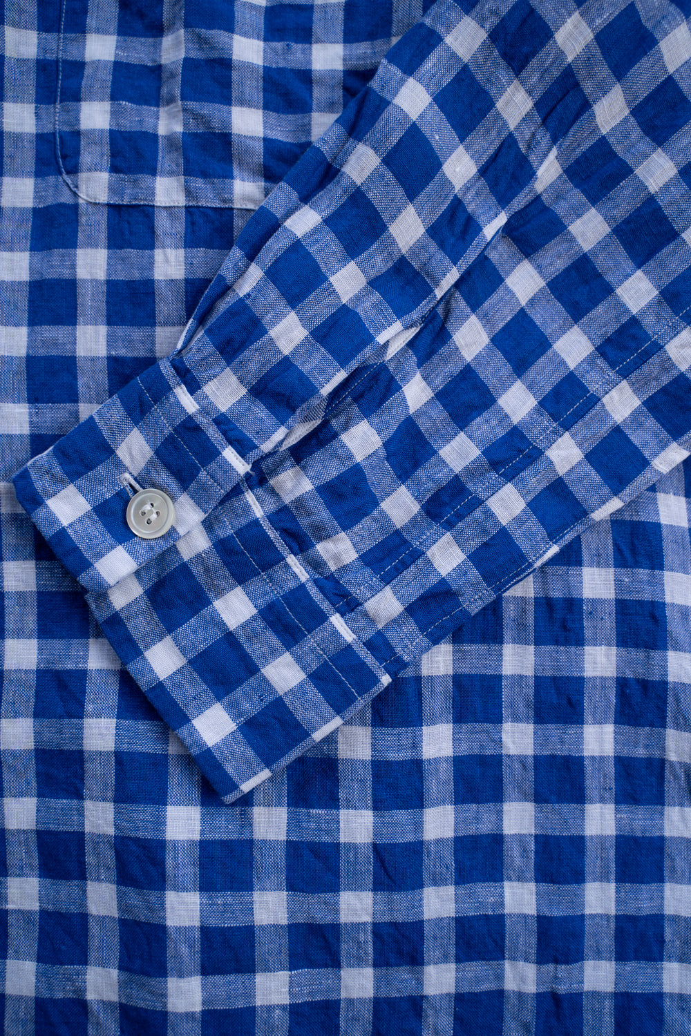 【ラスト1点】SH03B 大開襟リネンギンガムシャツ(BLUE GINGHAM)