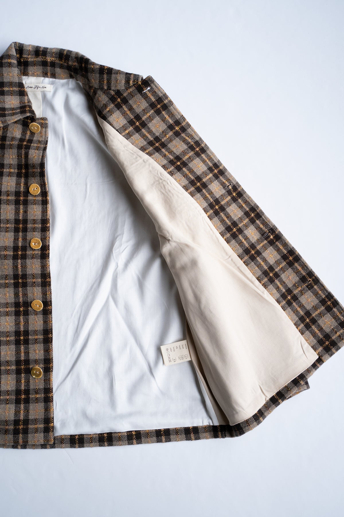 【ラスト1点】Short Mac Coat - Wool Linen Silk Cashmere Check -(BROWN CITRUS)