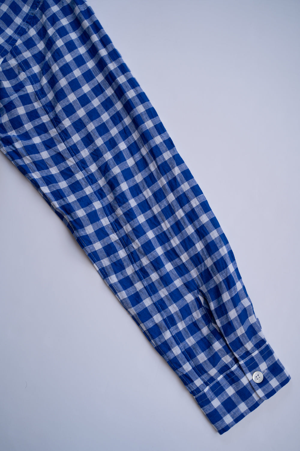 【ラスト1点】SH03B 大開襟リネンギンガムシャツ(BLUE GINGHAM)