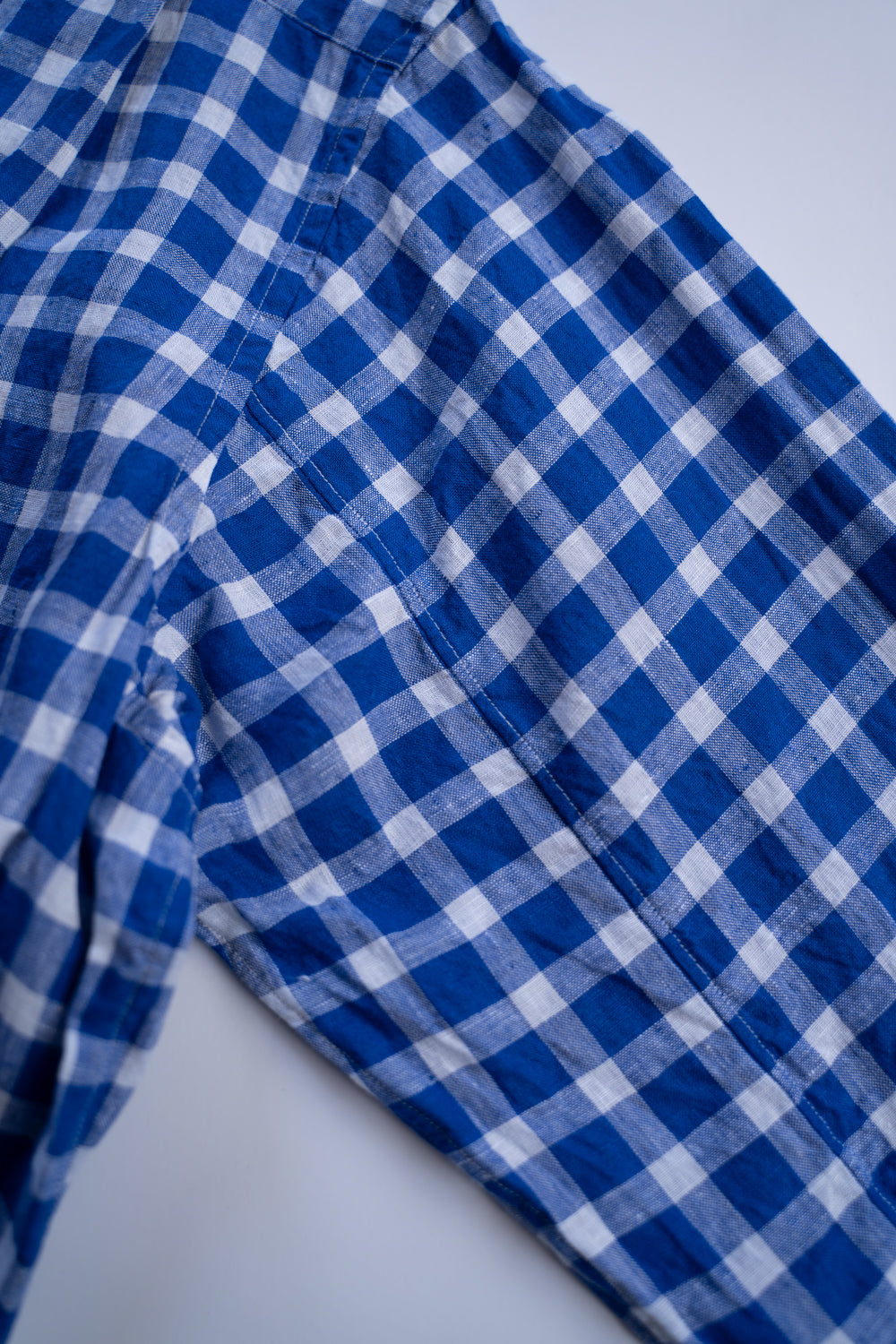 【ラスト1点】SH03B 大開襟リネンギンガムシャツ(BLUE GINGHAM)