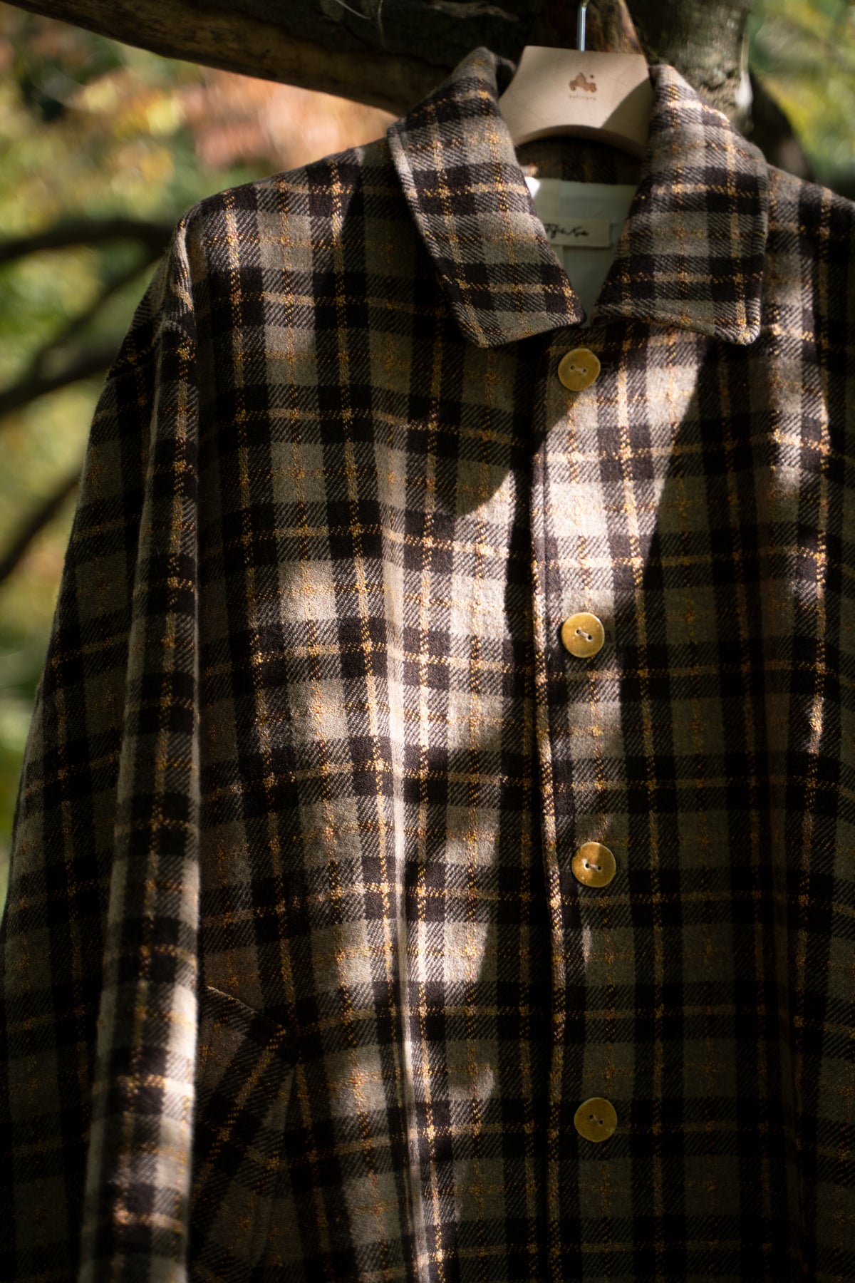 【ラスト1点】Short Mac Coat - Wool Linen Silk Cashmere Check -(BROWN CITRUS)