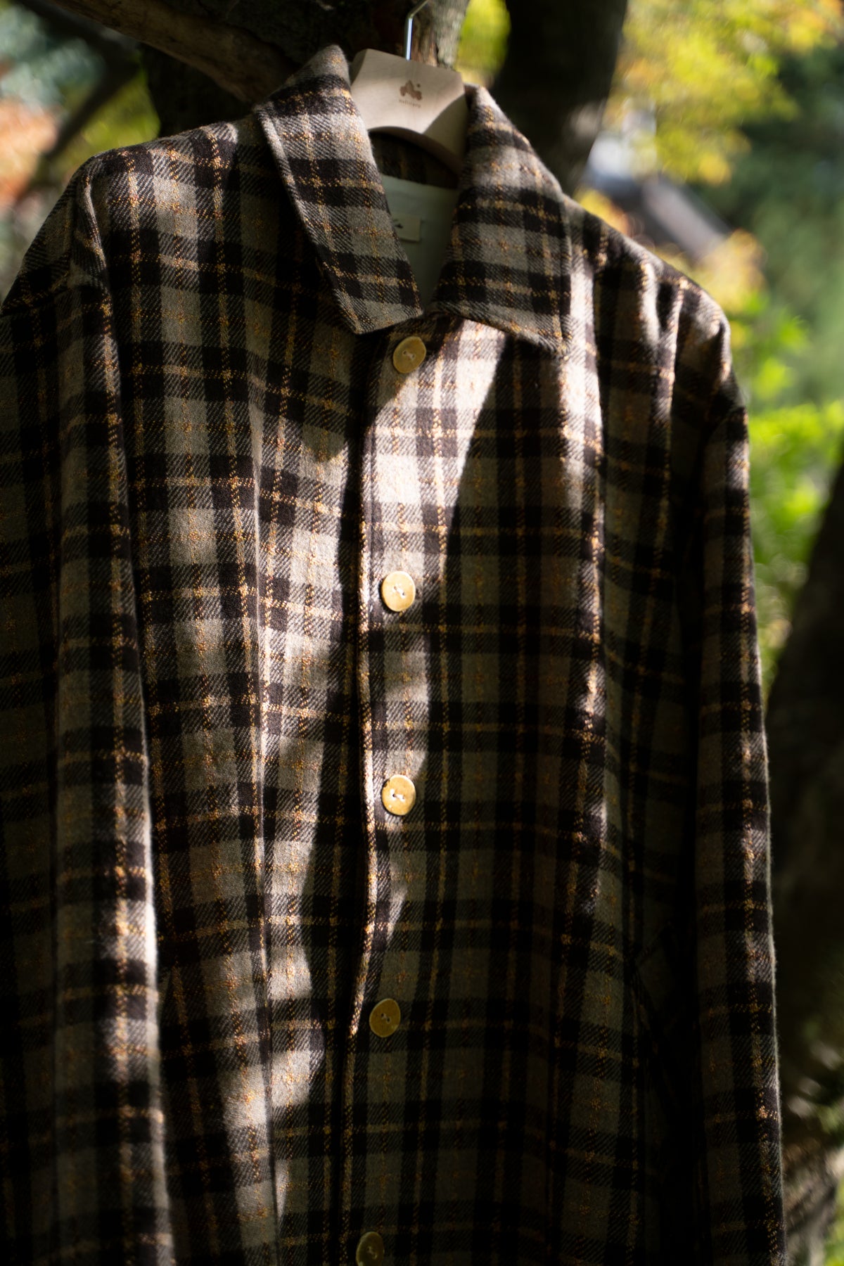【ラスト1点】Short Mac Coat - Wool Linen Silk Cashmere Check -(BROWN CITRUS)