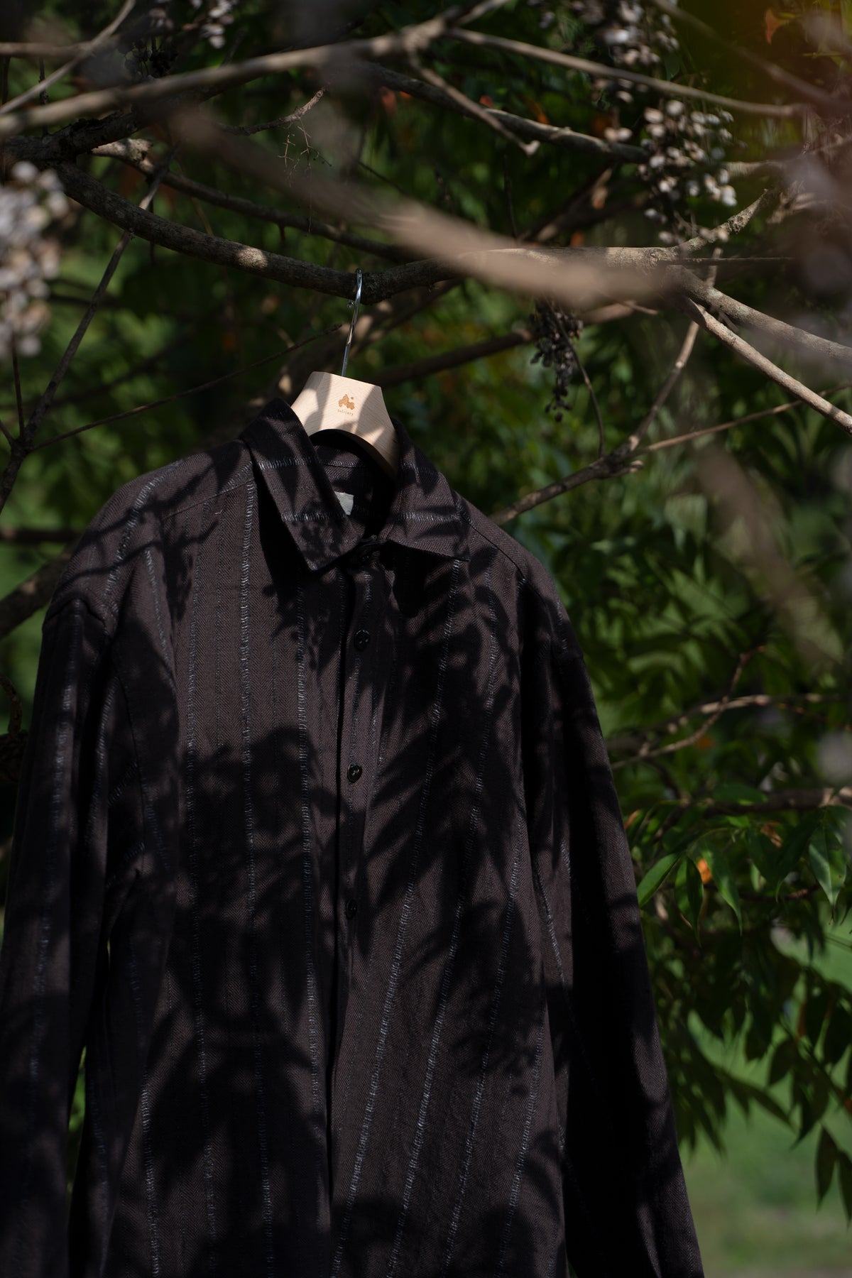 【ラスト1点】Grandpa Shirt - Dobby Stripe Herringbone -(RAISIN)