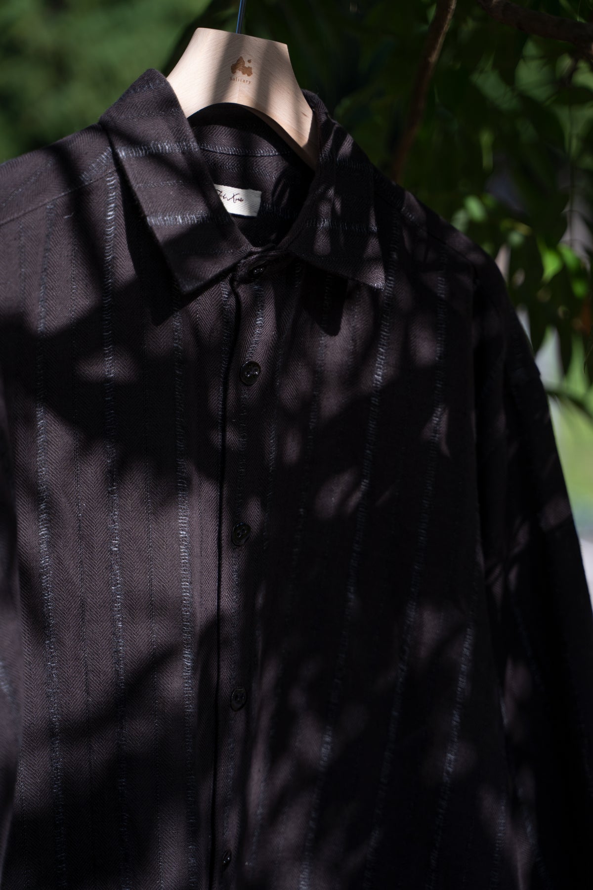 【ラスト1点】Grandpa Shirt - Dobby Stripe Herringbone -(RAISIN)