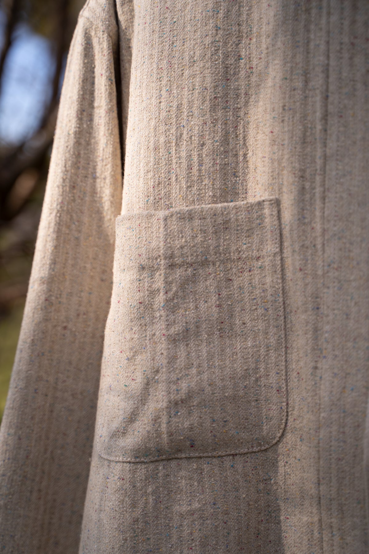 Boxy Shirt - Hemp Silk Herringbone -(FLECKED BEIGE)
