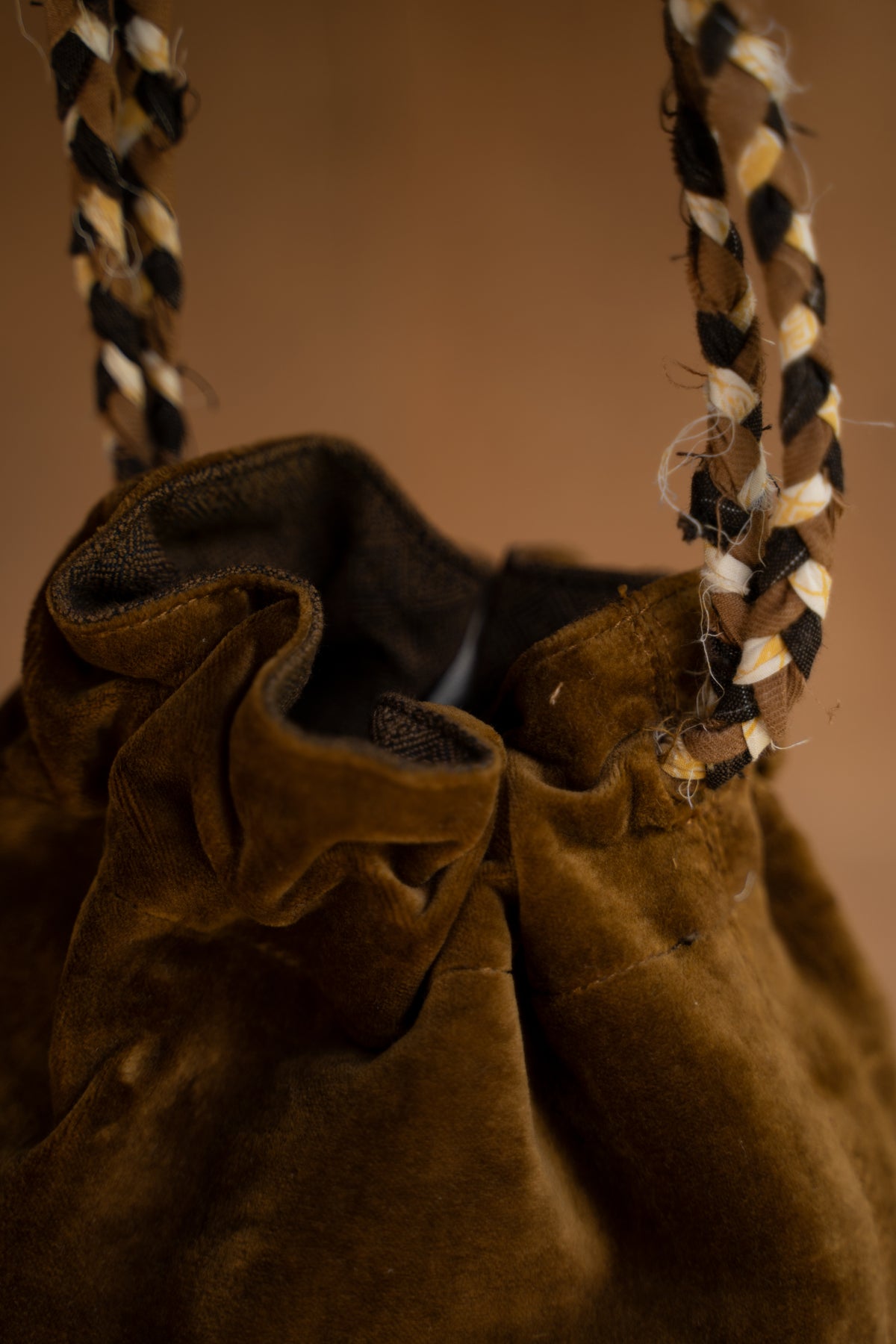 【ラスト1点】Braided Drawstring Bag S - Oiled Cotton Velvet Washi -(GOLD)