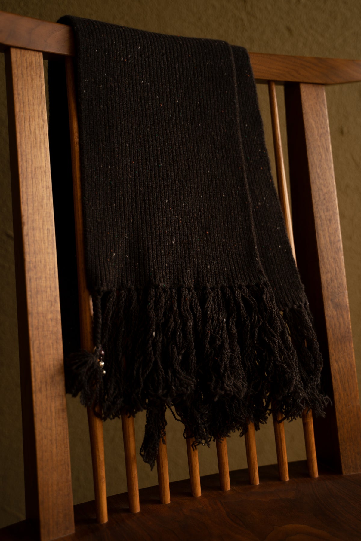 【ラスト1点】Fringe Narrow Scarf - Lambswool Cashmere -(FLECKED DARK BROWN)