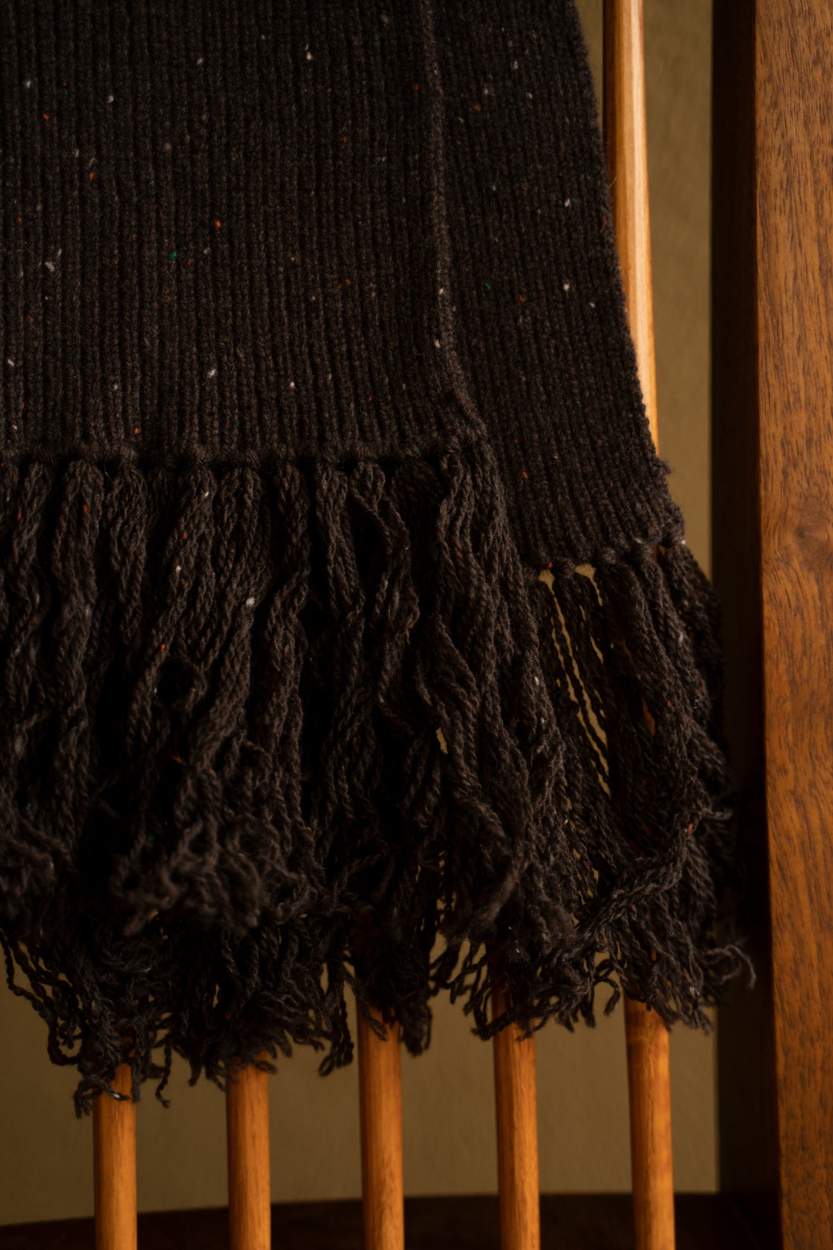 【ラスト1点】Fringe Narrow Scarf - Lambswool Cashmere -(FLECKED DARK BROWN)