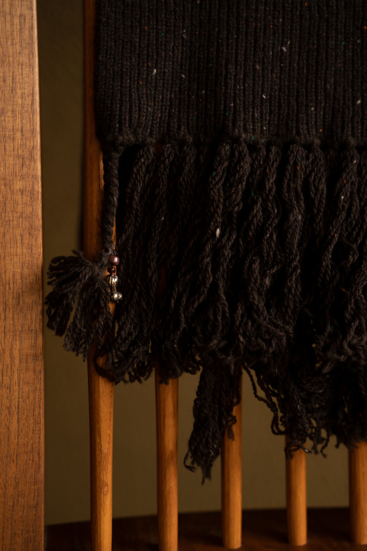 【ラスト1点】Fringe Narrow Scarf - Lambswool Cashmere -(FLECKED DARK BROWN)