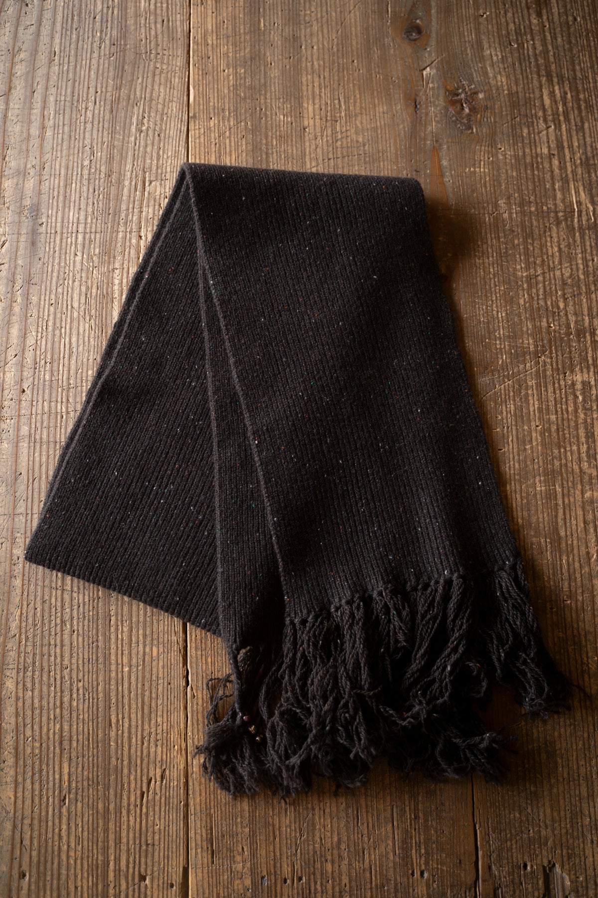 【ラスト1点】Fringe Narrow Scarf - Lambswool Cashmere -(FLECKED DARK BROWN)