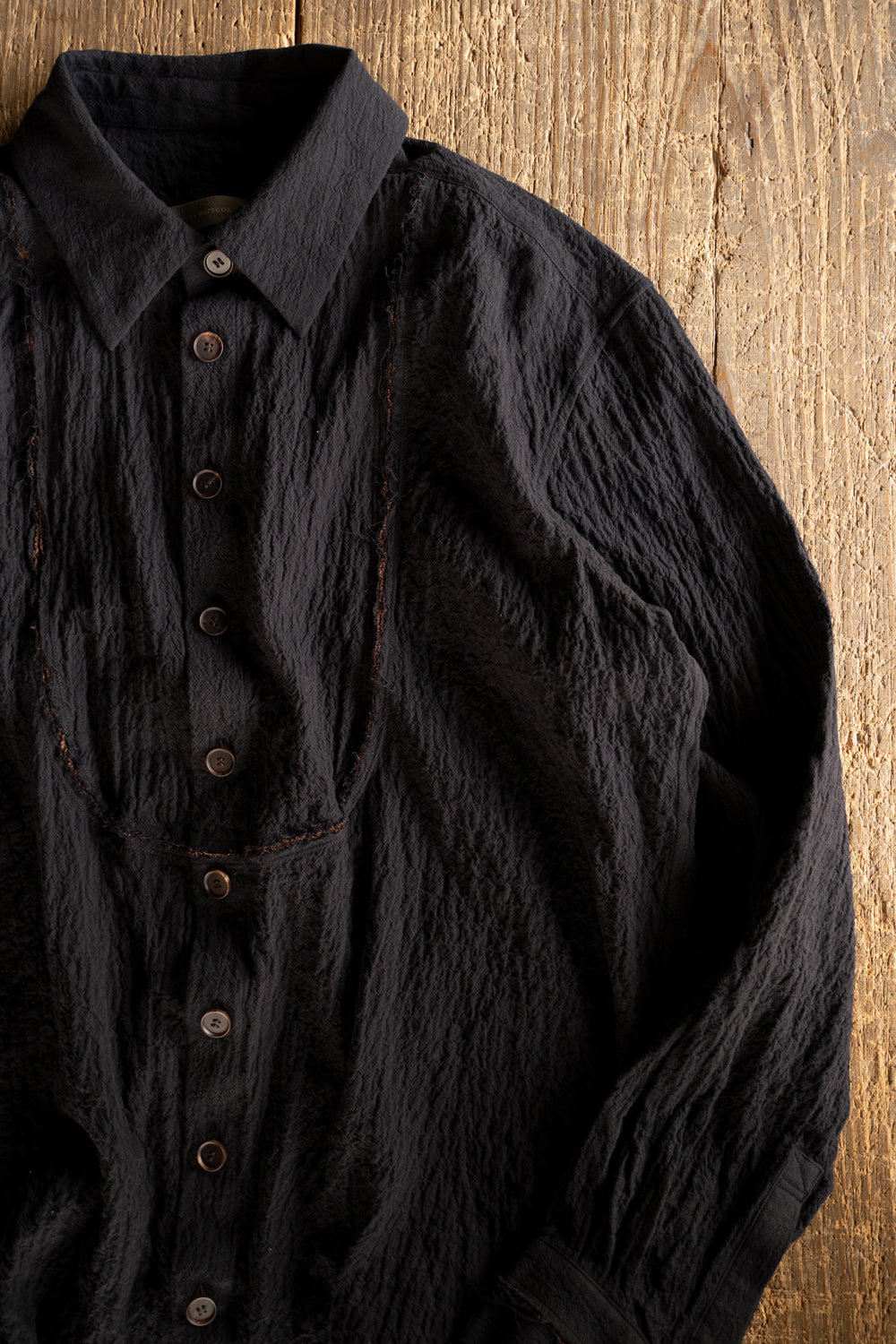 【ラスト1点】Shirring Lawn Bib Front Shirt/シャーリングローンビブフロントシャツ(BLACK)