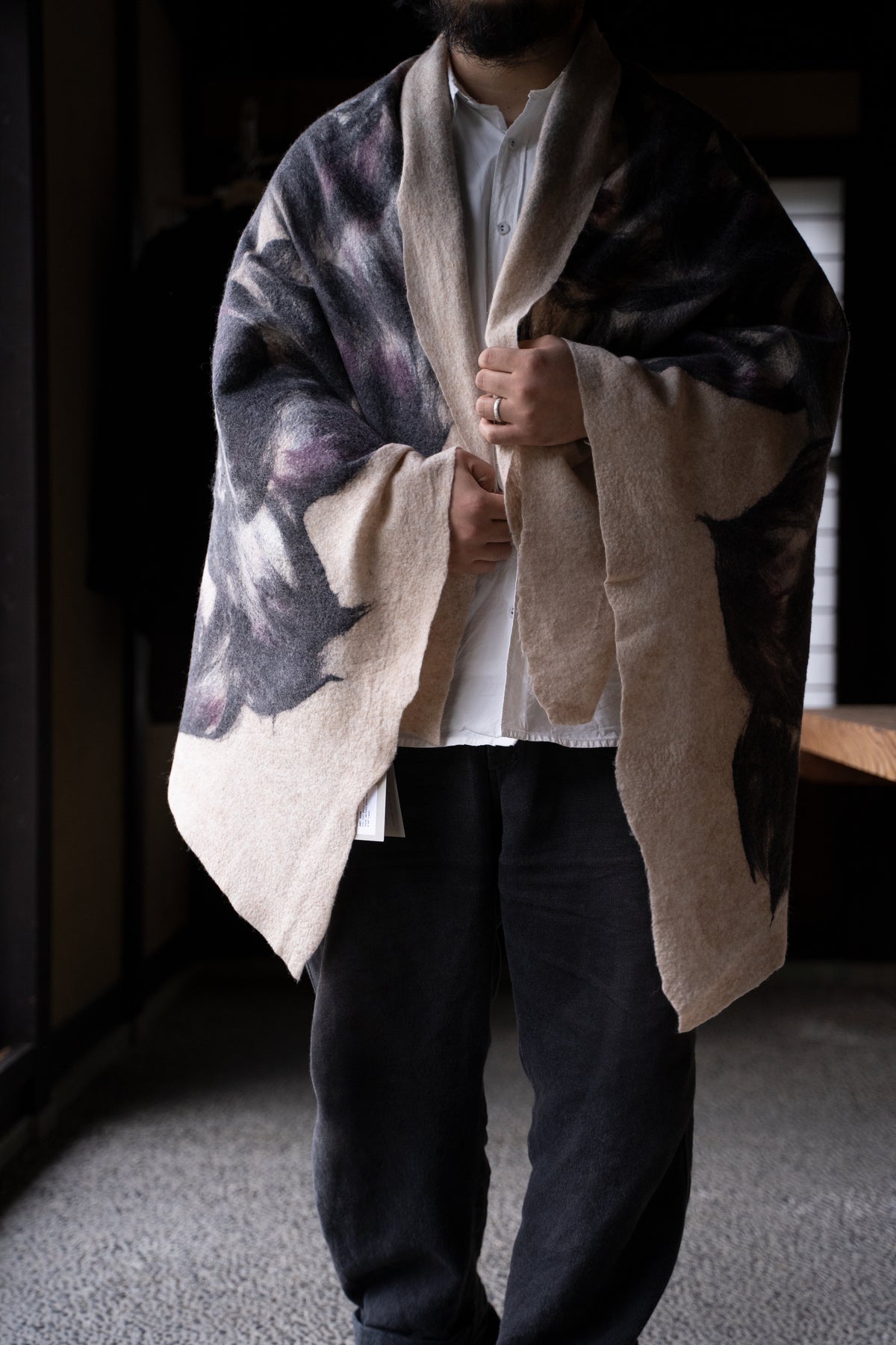 【ラスト1点】Merino Wool Blanket "ROSE" (BEIGE-GREY)
