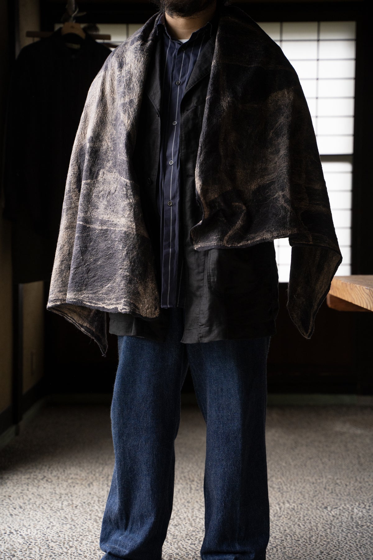 【ラスト1点】Wool Silk Stole "LIGHT 200" (BLACKBOARD/EARTH)