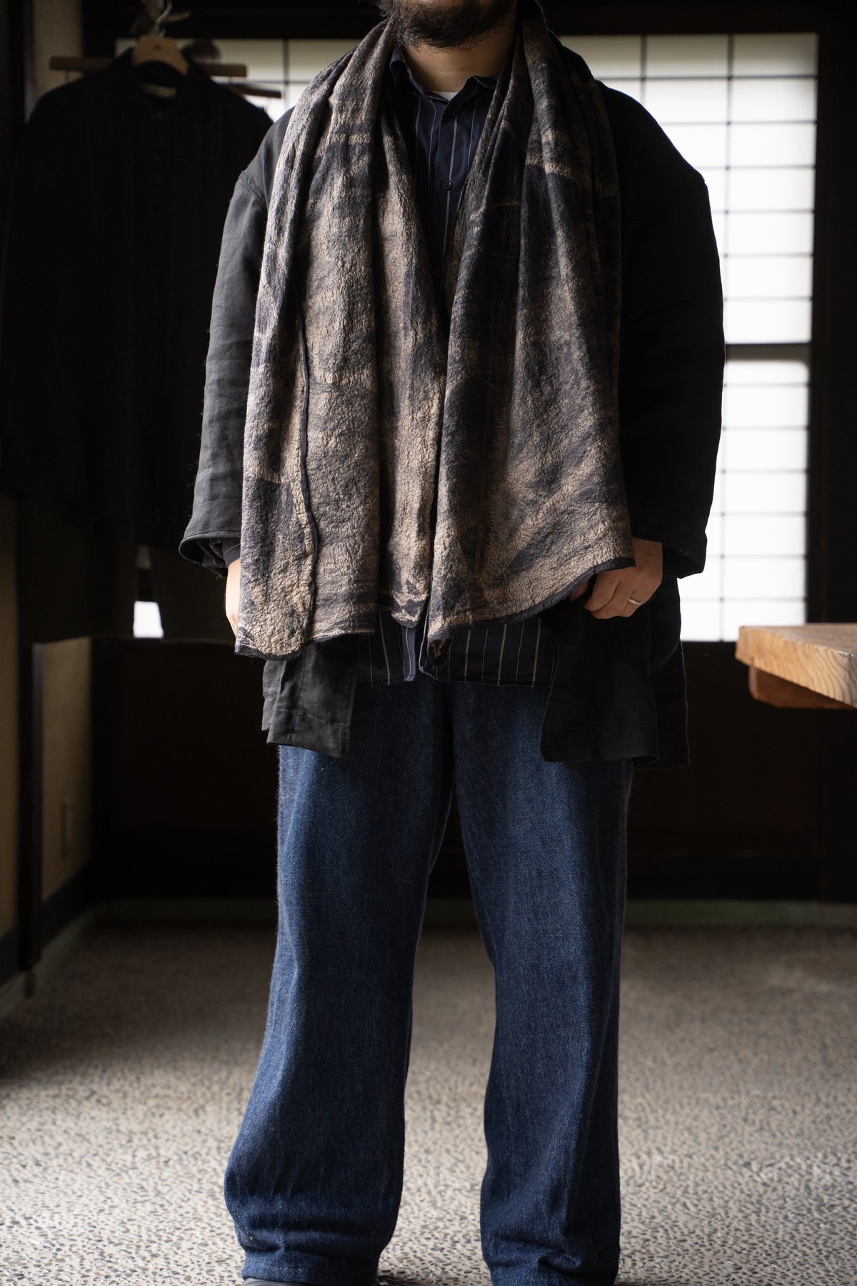 【ラスト1点】Wool Silk Stole "LIGHT 200" (BLACKBOARD/EARTH)
