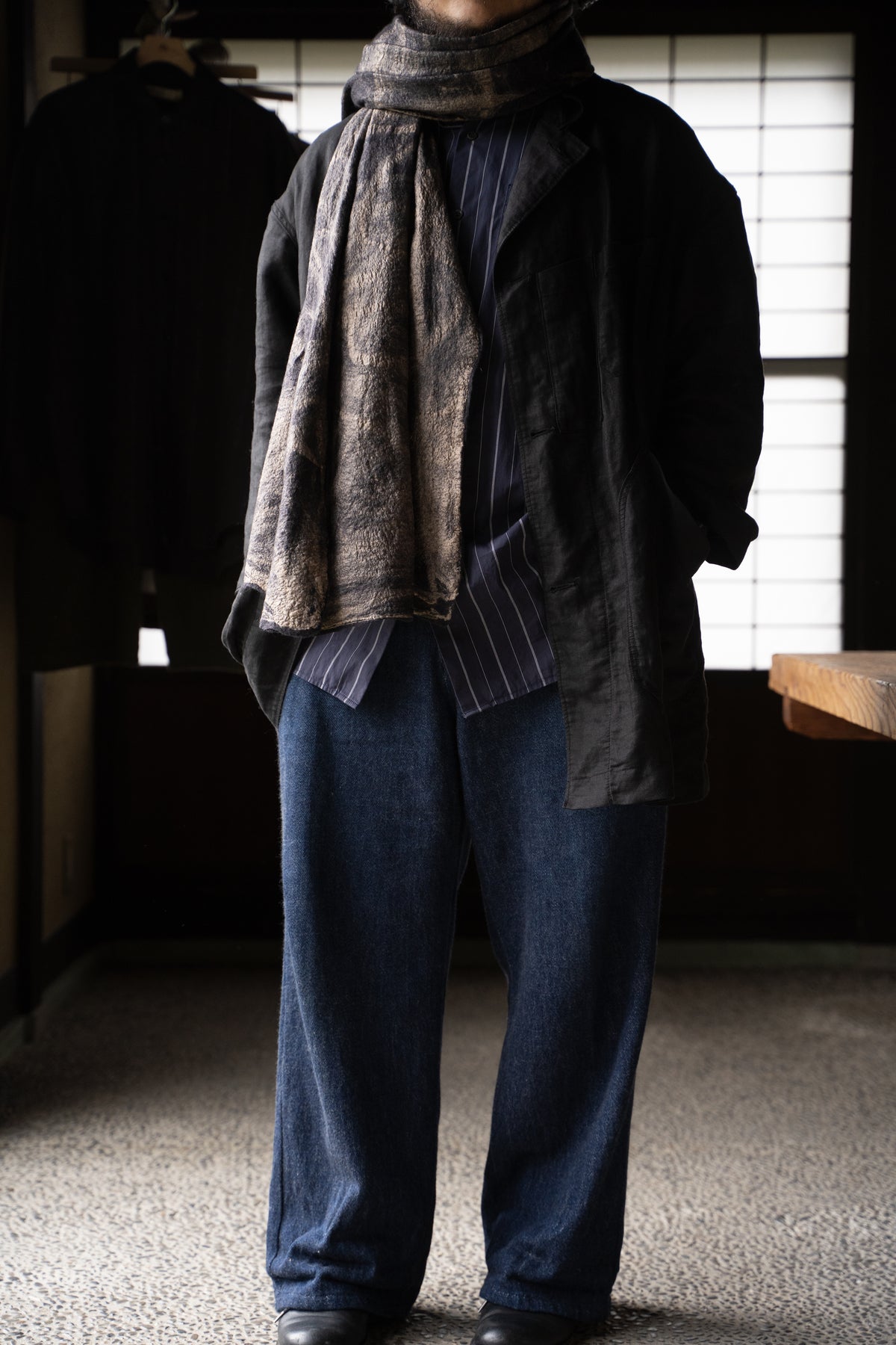 【ラスト1点】Wool Silk Stole "LIGHT 200" (BLACKBOARD/EARTH)