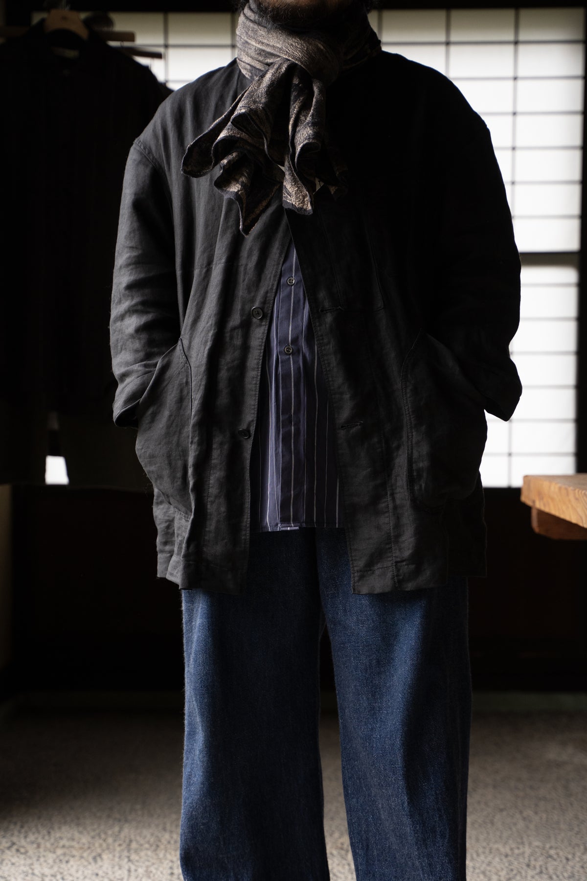 【ラスト1点】Wool Silk Stole "LIGHT 200" (BLACKBOARD/EARTH)