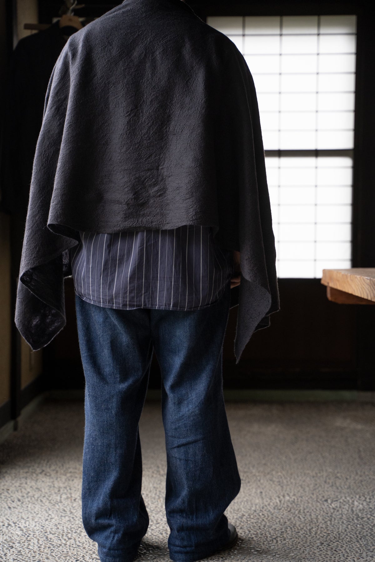 【ラスト1点】Wool Silk Stole "LIGHT 100" (BLACK/BLACK)