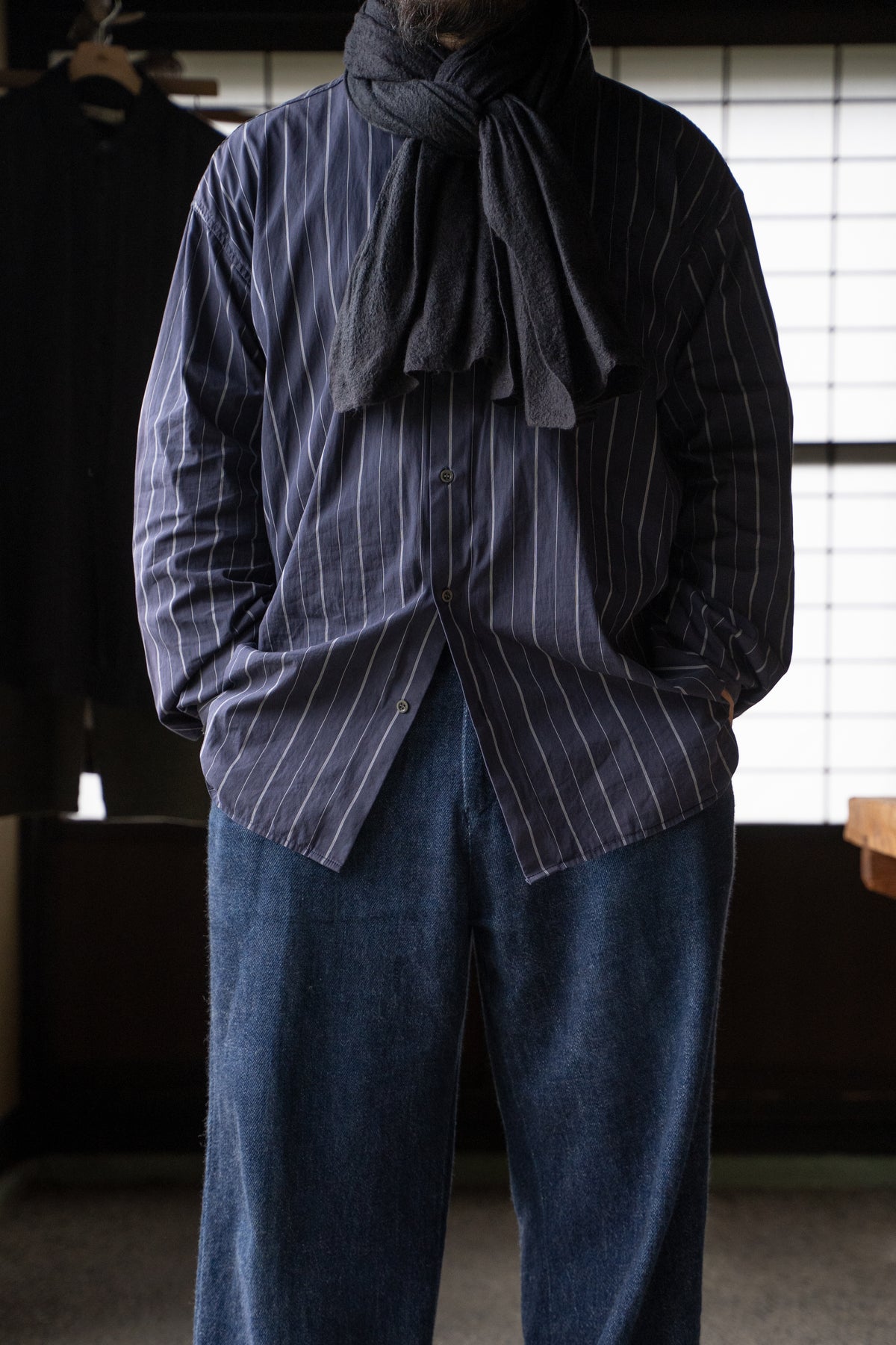 【ラスト1点】Wool Silk Stole "LIGHT 100" (BLACK/BLACK)