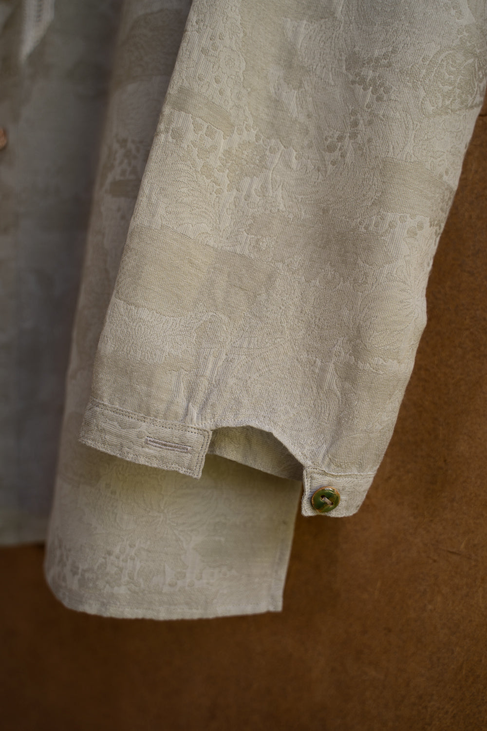 【ラスト1点】Flower Jacquard Ethnic Crew Neck Shirt(MOSS GREEN)