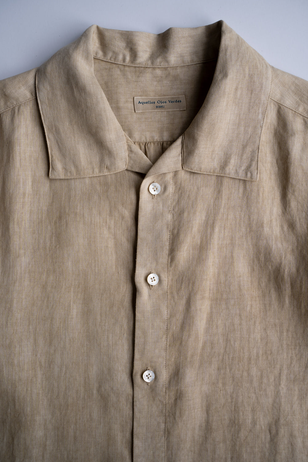 【ラスト1点】Authentic Linen Poplin Classic Open Collar Short Sleeve Shirt(BANBOO YELLOW BENGARA DYE)