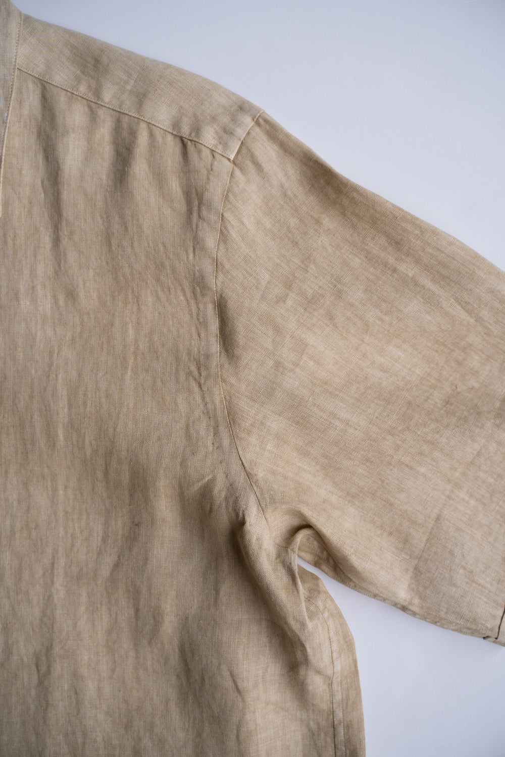 【ラスト1点】Authentic Linen Poplin Classic Open Collar Short Sleeve Shirt(BANBOO YELLOW BENGARA DYE)