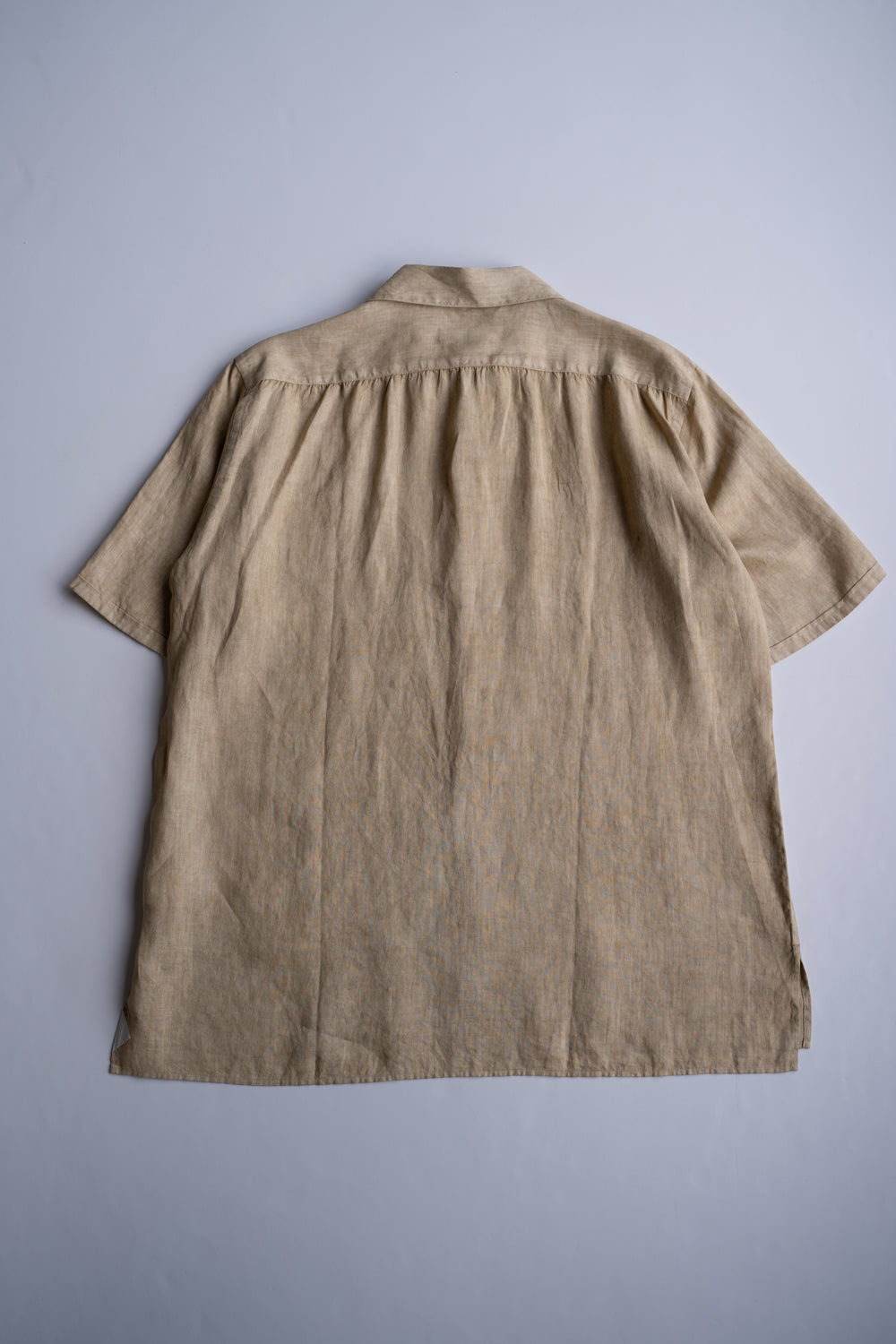 【ラスト1点】Authentic Linen Poplin Classic Open Collar Short Sleeve Shirt(BANBOO YELLOW BENGARA DYE)
