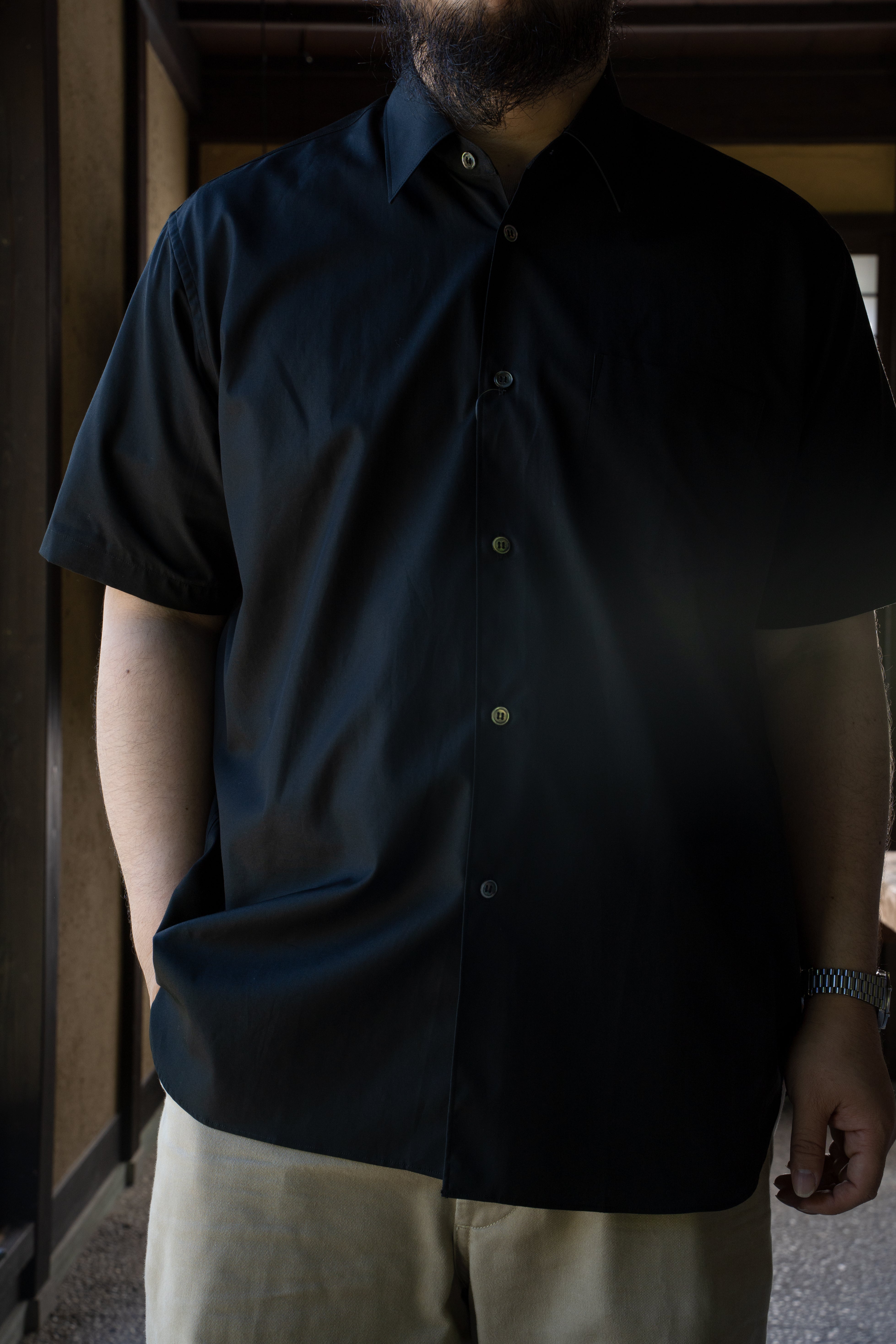 【ラスト1点】SH03BH ボックス大開襟半袖シャツ(BLACK)