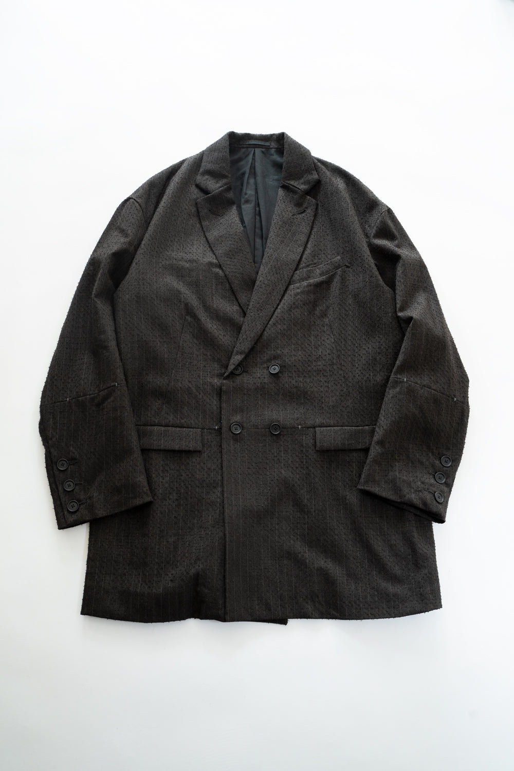 【ラスト1点】Double Breasted Semi Long Blazer(IRON BROWN STRIPES)