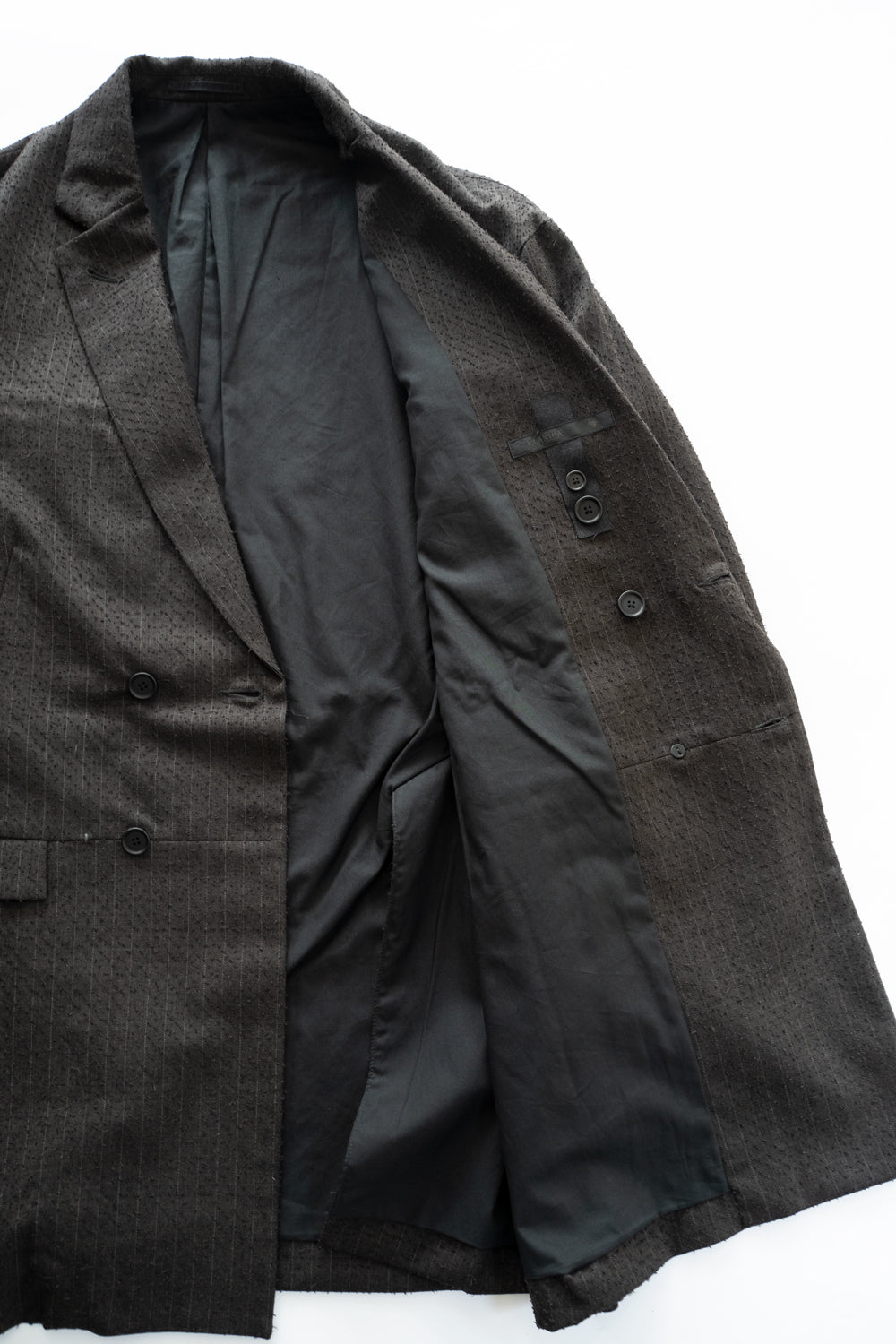 【ラスト1点】Double Breasted Semi Long Blazer(IRON BROWN STRIPES)