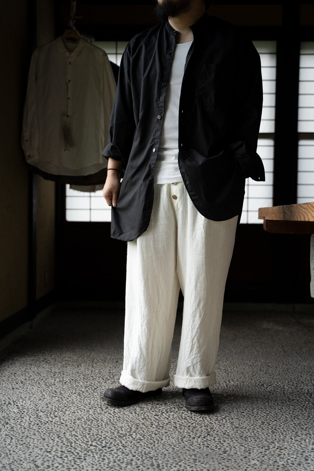 【ラスト1点】Canvas Linen Straight Pants/キャンバスリネンストレートパンツ(WHITE)